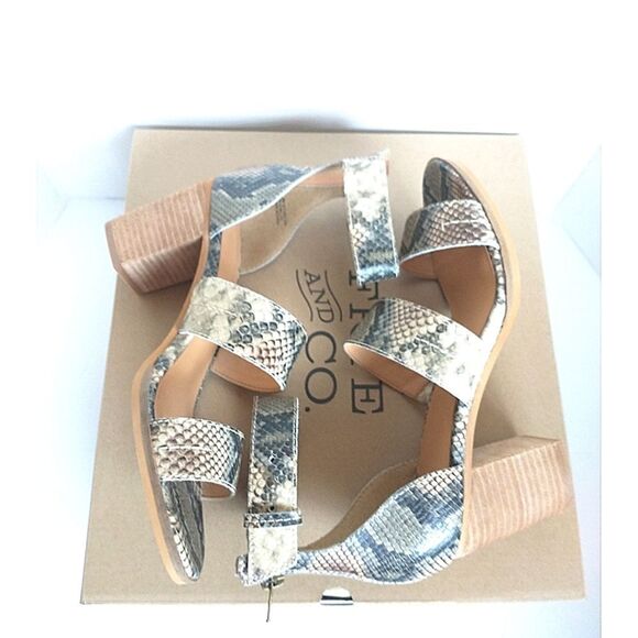 New! FRYE Bryn Stitch Snakeprint Leather Sandals Open-Toe Shoe 3 inch Block Heel - Picture 10 of 11